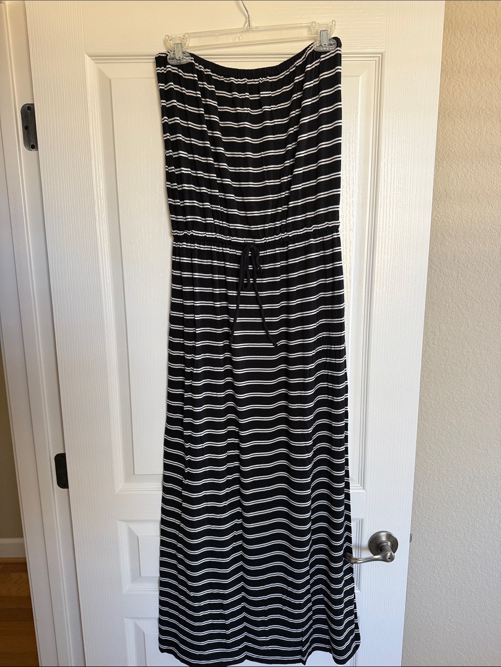 J Crew Black & White Striped Strapless Maxi Dress, S